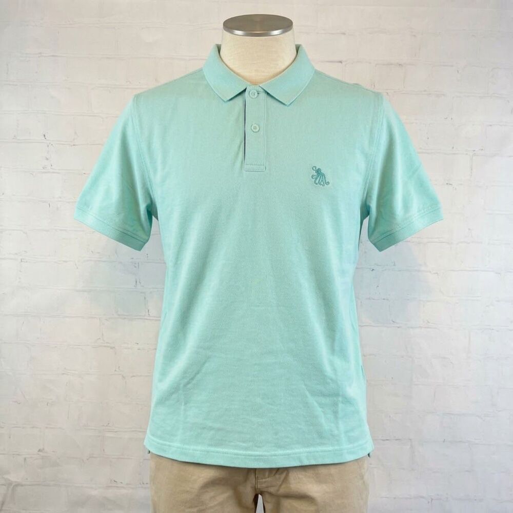 Tom & Teddy Polo Mens Size Large Blue Mint Short Sleeve Ultralight Cotton NEW!